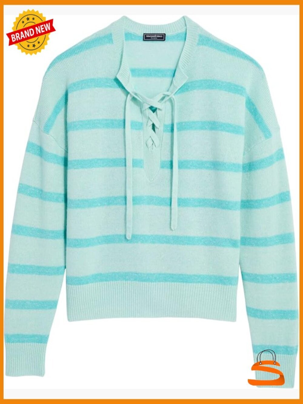 Linen Cashmere Lace-Up Crewneck Sweater Size S